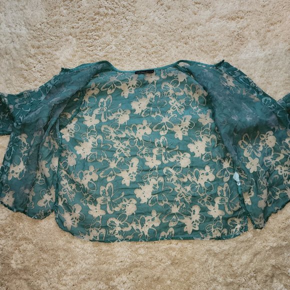 Cut Loose Round Neck Teal Sheer Button Front Jacket sz XL - Picture 8 of 12